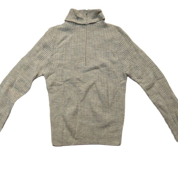 Vintage 1940s-1950s Olive/Pea Green Ribbed Long Sleeve Turtleneck Sweater - Picture 5 of 8